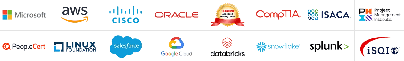 Globally authorized IT certification partners including Microsoft, AWS, Google, Cisco, and CompTIA